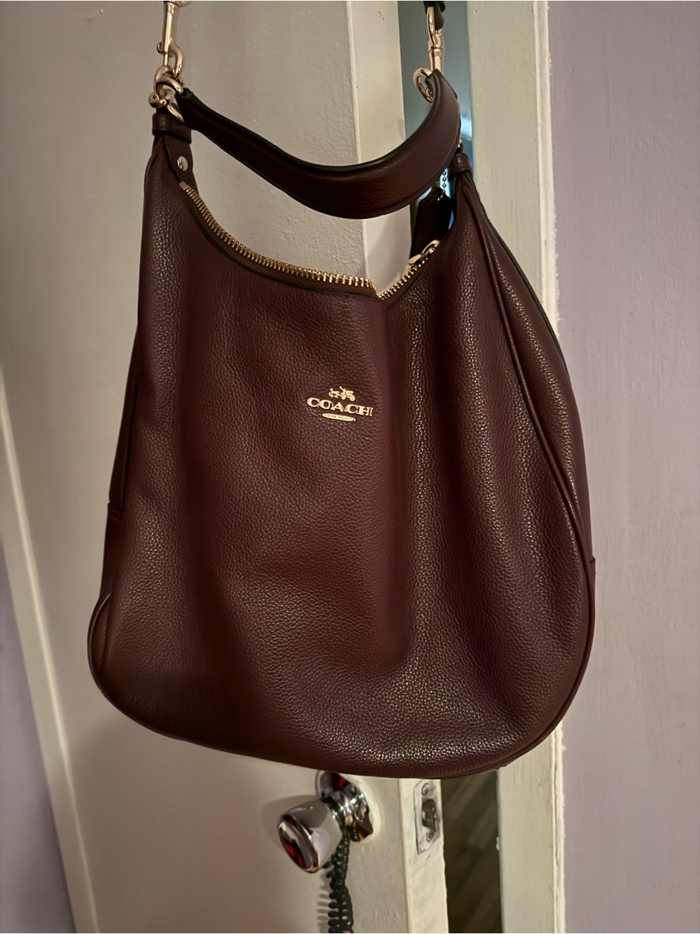 Vintage Coach Pebbled Leather Hobo Bag in Deep Burgundy